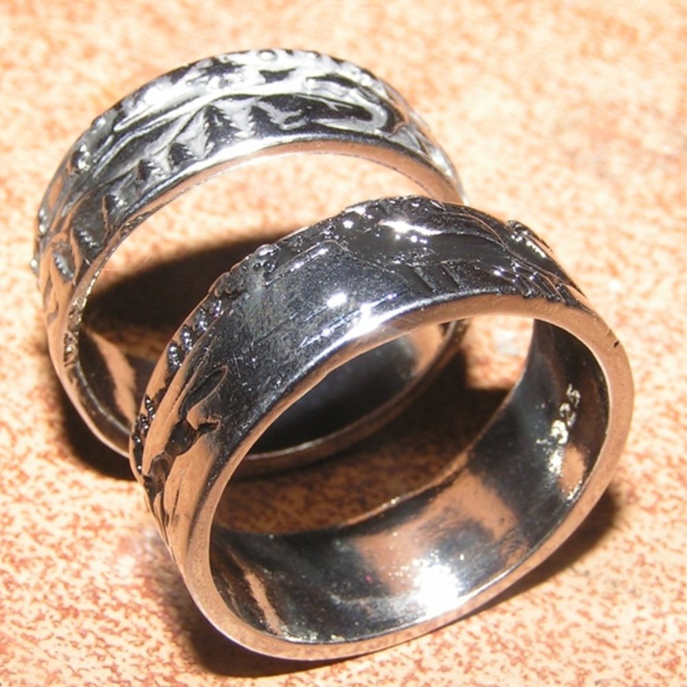 NWOT 2 pc Lot Wolf Rings SSP Antiqued